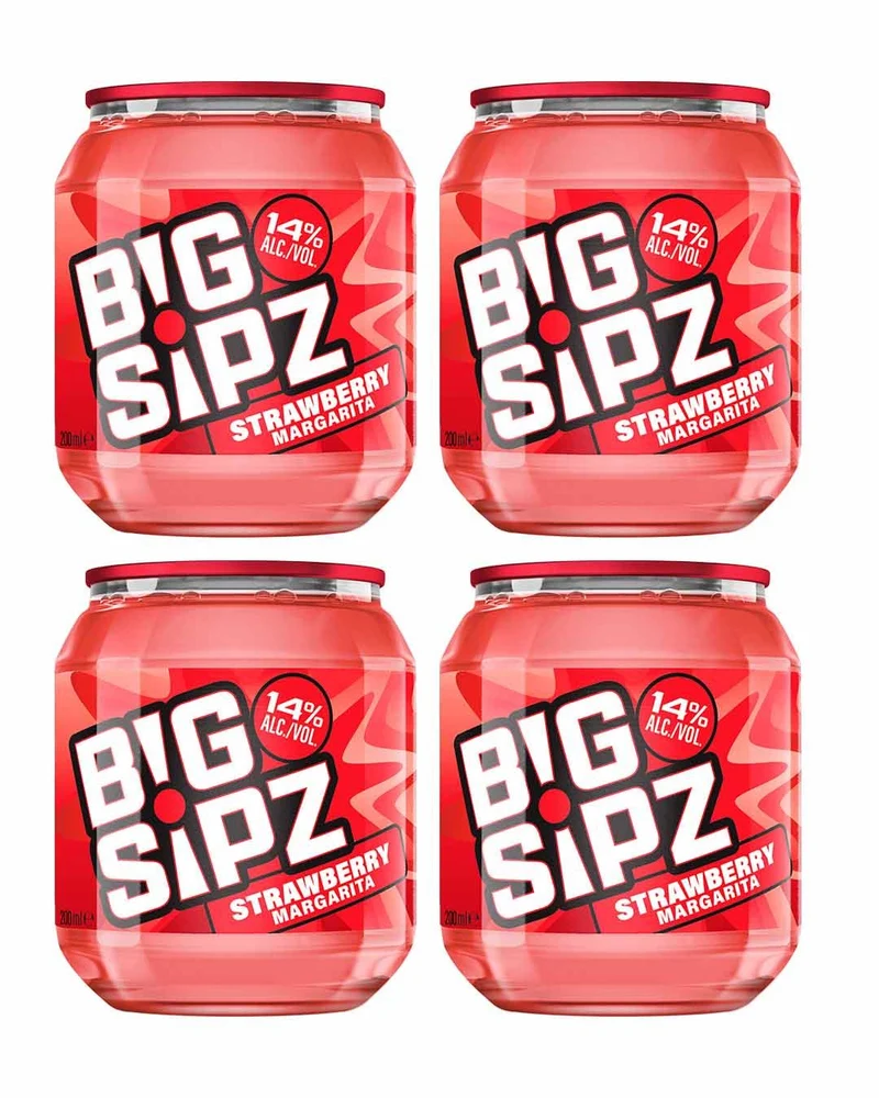 Big Sipz Strawberry Pre-Mixed Cocktail with Vodka 14% ABV 200ML pack of 4