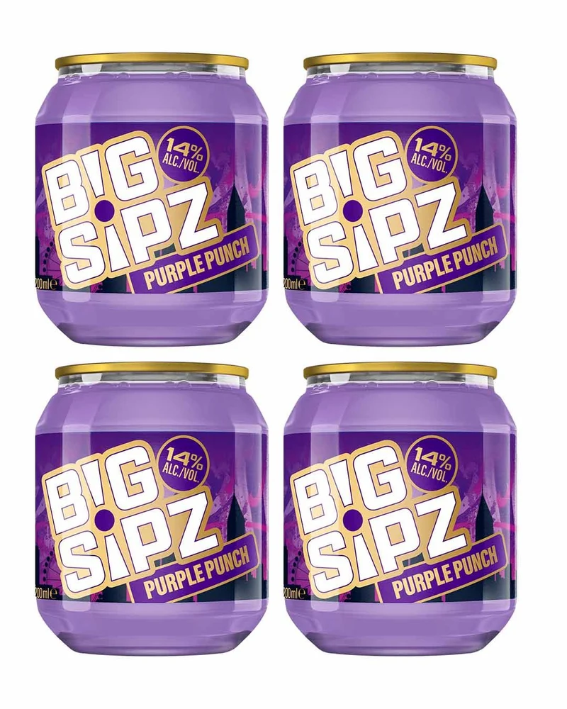 Big Sipz Purple Punch Pre-Mixed Cocktail with Vodka 14% ABV 200ML Pack of 4