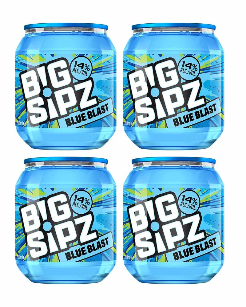 Big Sipz Blue Blast Pre-Mixed Cocktail with Vodka 14% ABV 200ML pack of 4