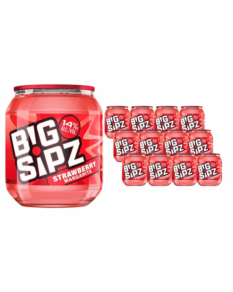 Big Sipz Strawberry Margarita Cocktail Multipack, 12 x 200 ml