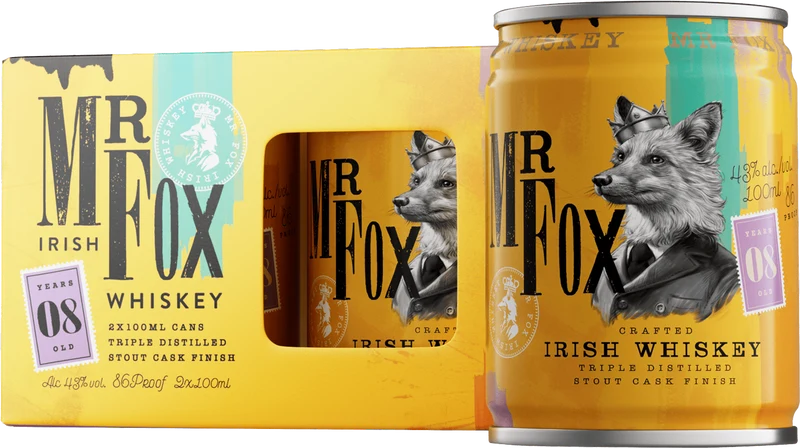 Mr Fox 8YO Stout Cask Finish Irish Whiskey 10cl Can 2 Pack