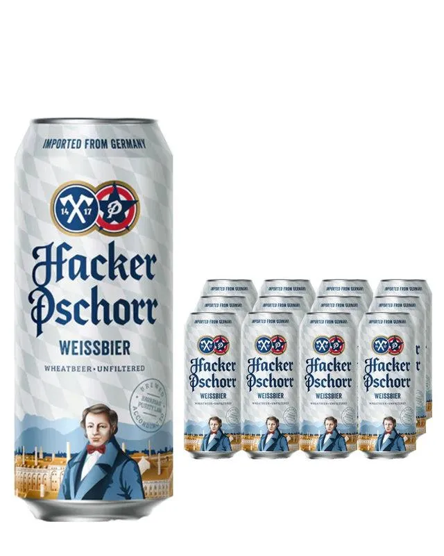Hacker Pschorr Weissbier Beer Can Multipack, 12 x 500 ml BBE 02/07/2025