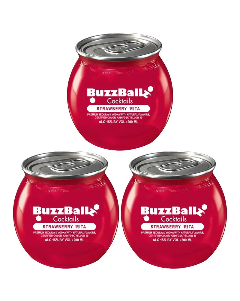 BuzzBallz Strawberry Rita Cocktail, 3 x 200 ml