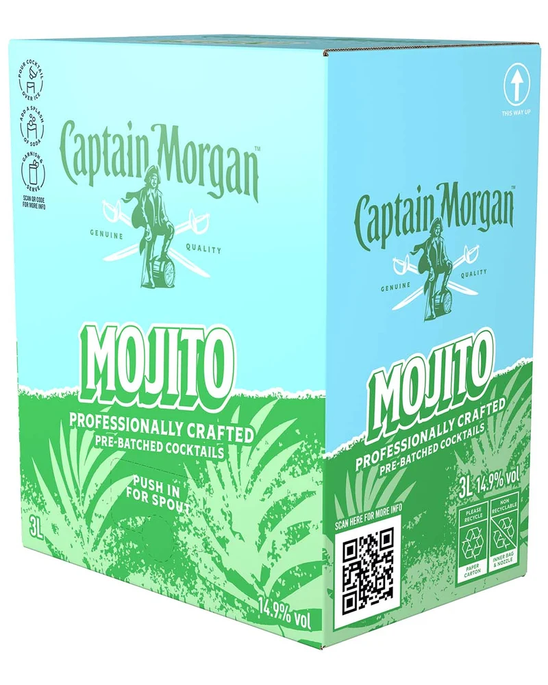 Captain Morgan Mojito Premixed Cocktail Bag in Box, 3 L