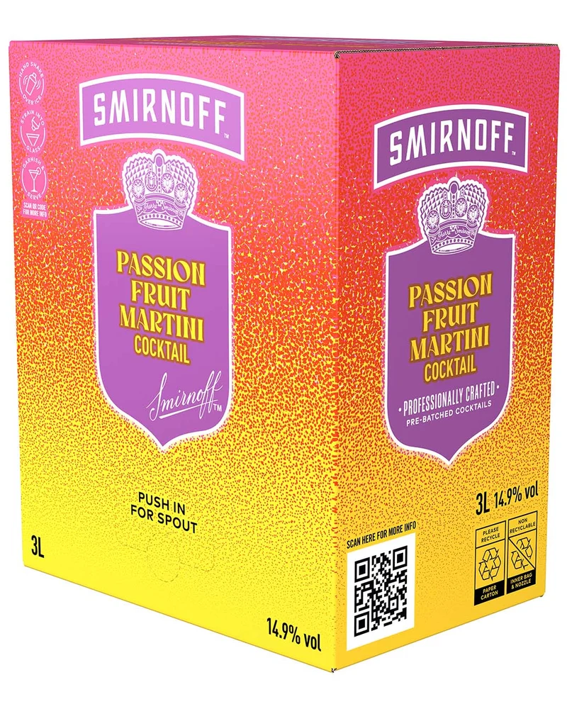 Smirnoff Passion Fruit Martini Premixed Cocktail Bag in Box, 3 L