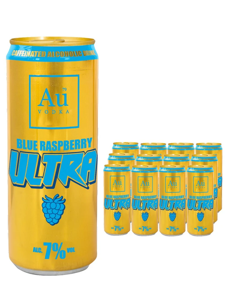 Au Vodka Ultra Blue Raspberry Caffeine Premixed Drink Multipack, 12 x 500 ml