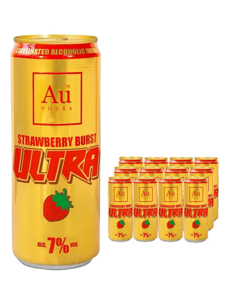 Au Vodka Ultra Strawberry Burst Caffeine Premixed Drink Multipack, 12 x 500 ml