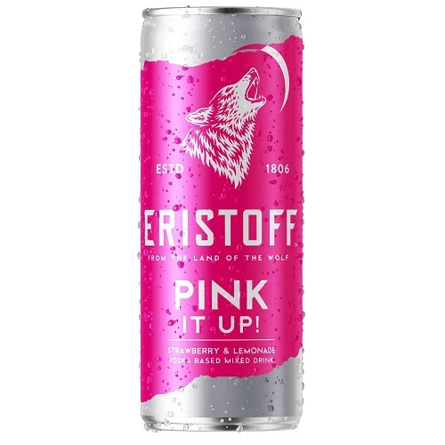Eristoff Pink It Up Wild Strawberry and Lemonade Ready to Drink Cocktail 250ml Can 4% ABV