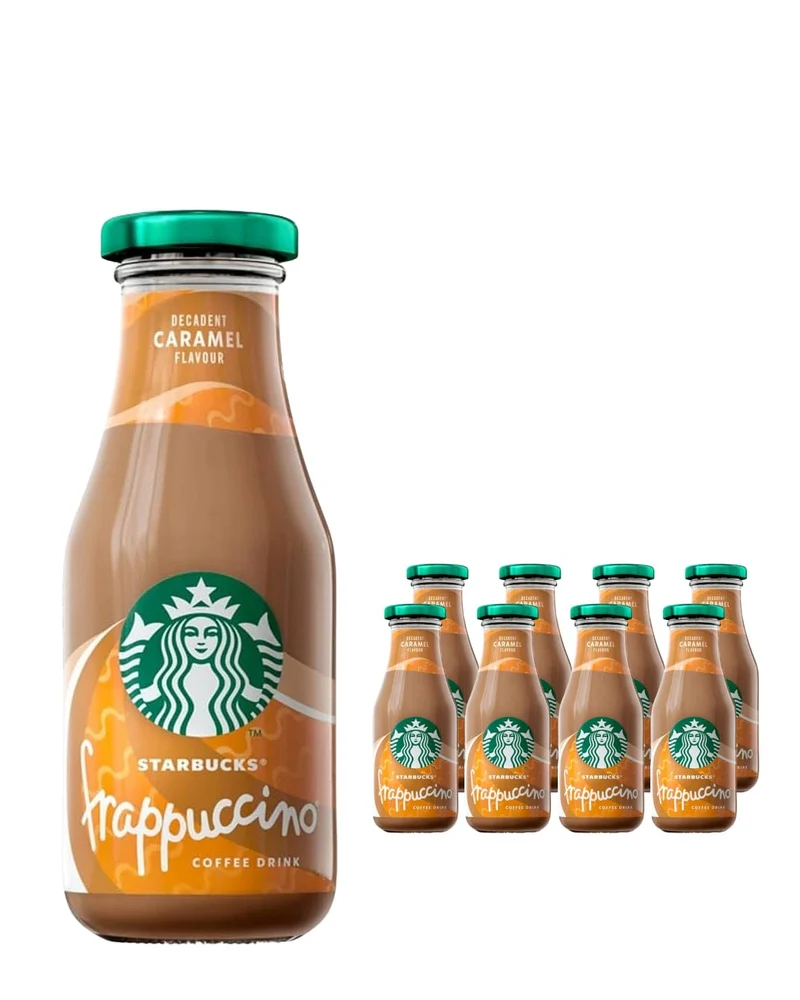 Starbucks Frappuccino Caramel Flavoured Milk Glass Bottle Iced Coffee Multipack, 8 x 250 ml
