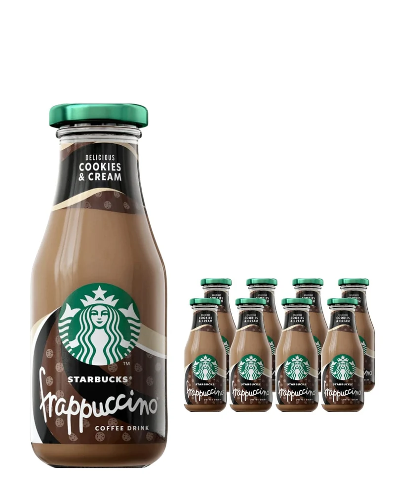 Starbucks Frappuccino Cookies & Cream Flavoured Milk Glass Bottle Iced Coffee Multipack, 8 x 250 ml