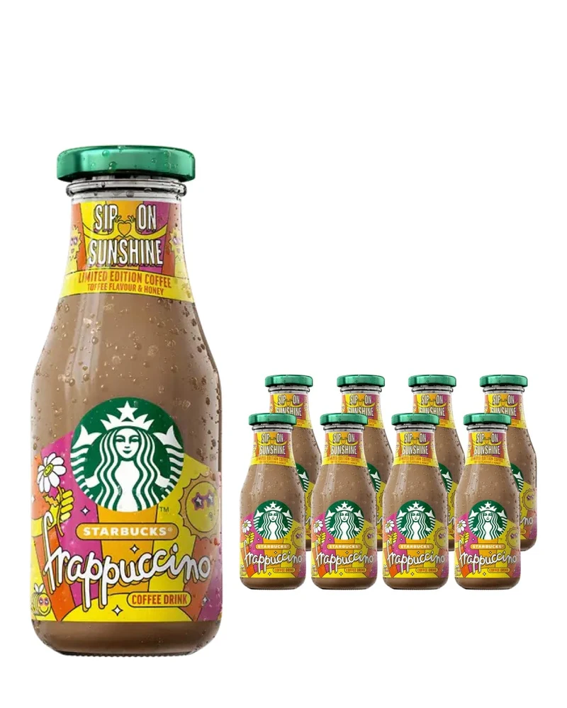 Starbucks Frappuccino Sip on Sunshine Toffe & Honey Flavoured Milk Glass Bottle Iced Coffee Multipack, 8 x 250 ml