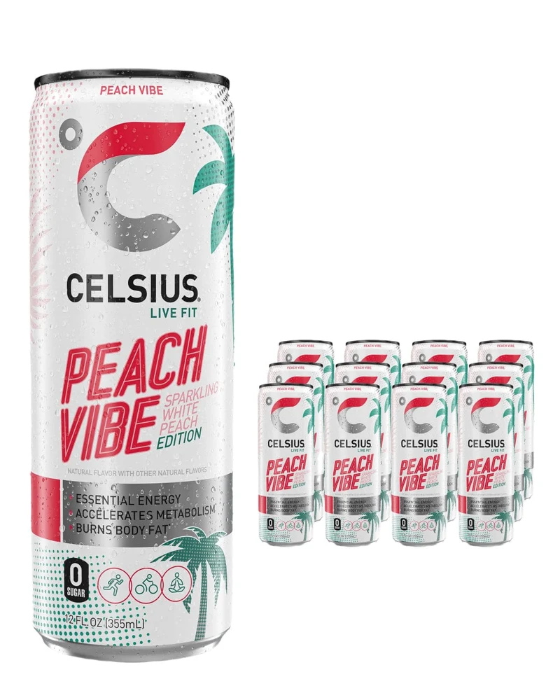 Celsius Sparkling Peach Vibe Energy Drink Multipack, 12 x 355 ml