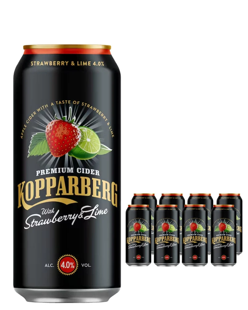 Kopparberg Strawberry & Lime Premium Cider Can Multipack, 8 x 500 ml BBE 07/07/2026