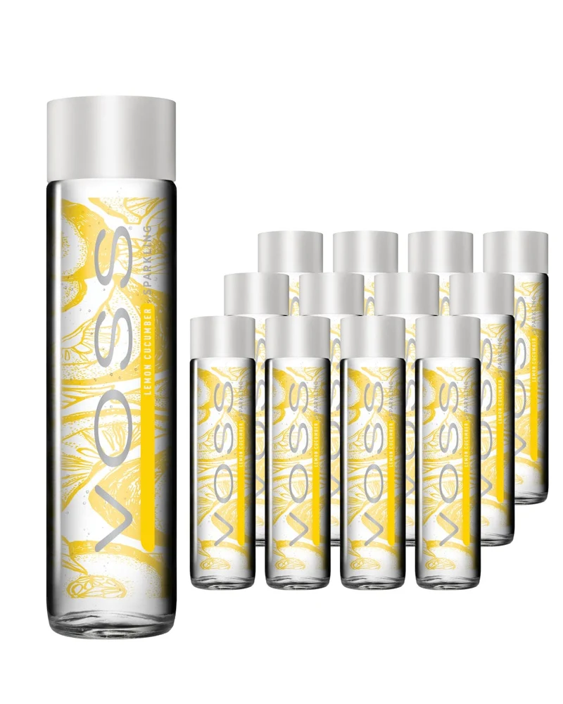 Voss Lemon Cucumber Sparkling Water Glass Bottle Multipack, 12 x 375 ml