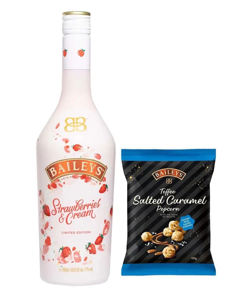 Baileys Strawberries & Cream & Baileys Salted Caramel Popcorn Bundle, 70 cl