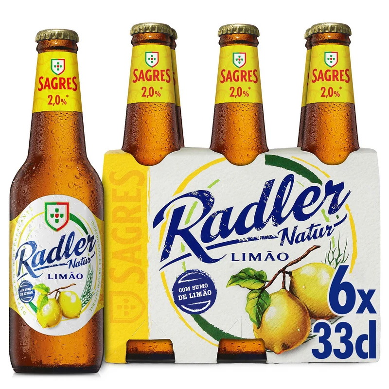 Sagres Radler Limão Beer and Fruit Juice Drink 6 x 330ml Bottles 2% ABV