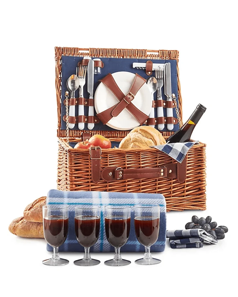 Vonshef 4 Person Navy Wicker Picnic Basket