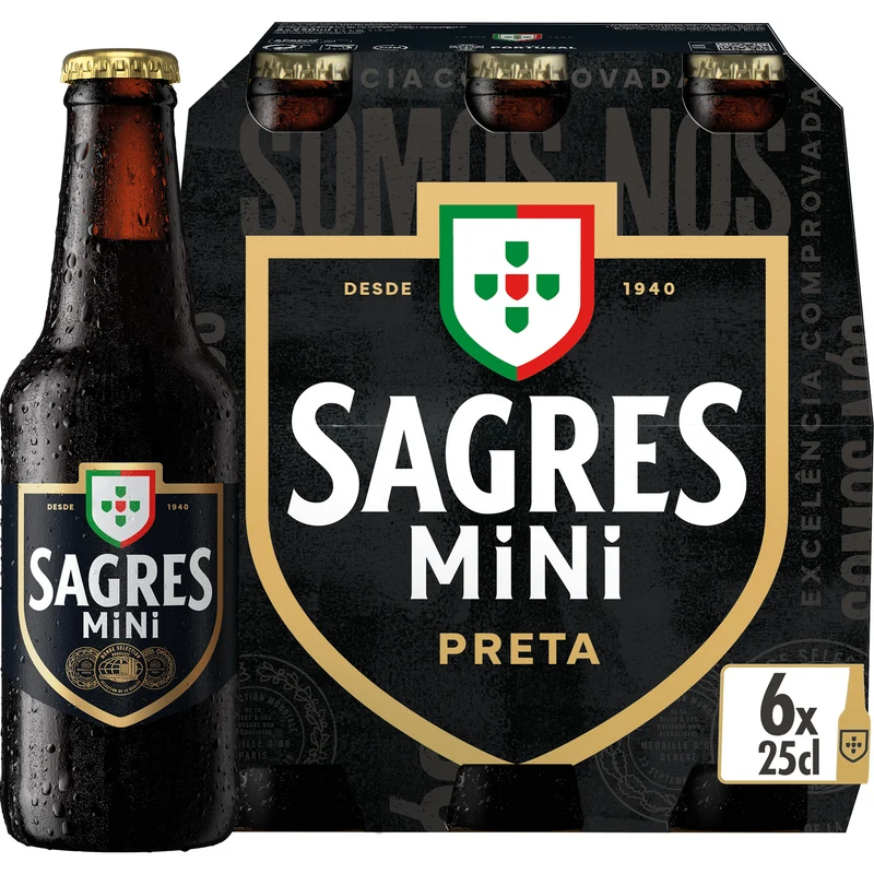 Sagres Mini Preta Dark Lager 6 x 250ml Bottles 4.1% ABV