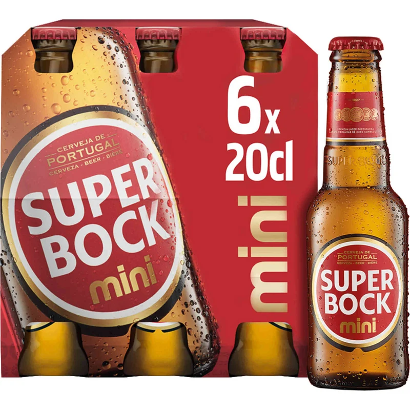 Super Bock Original Mini Lager 6 x 200ml Bottles 5.2% ABV