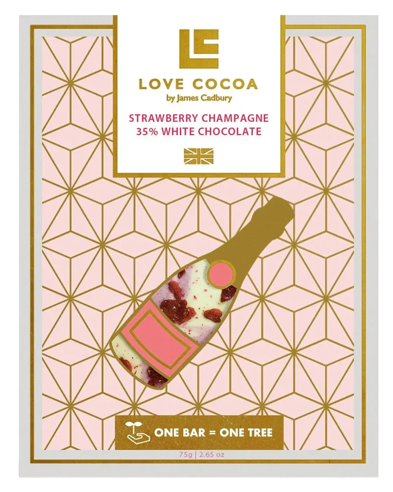 Love Cocoa Strawberry Champagne 35% White Chocolate Bar, 80 g