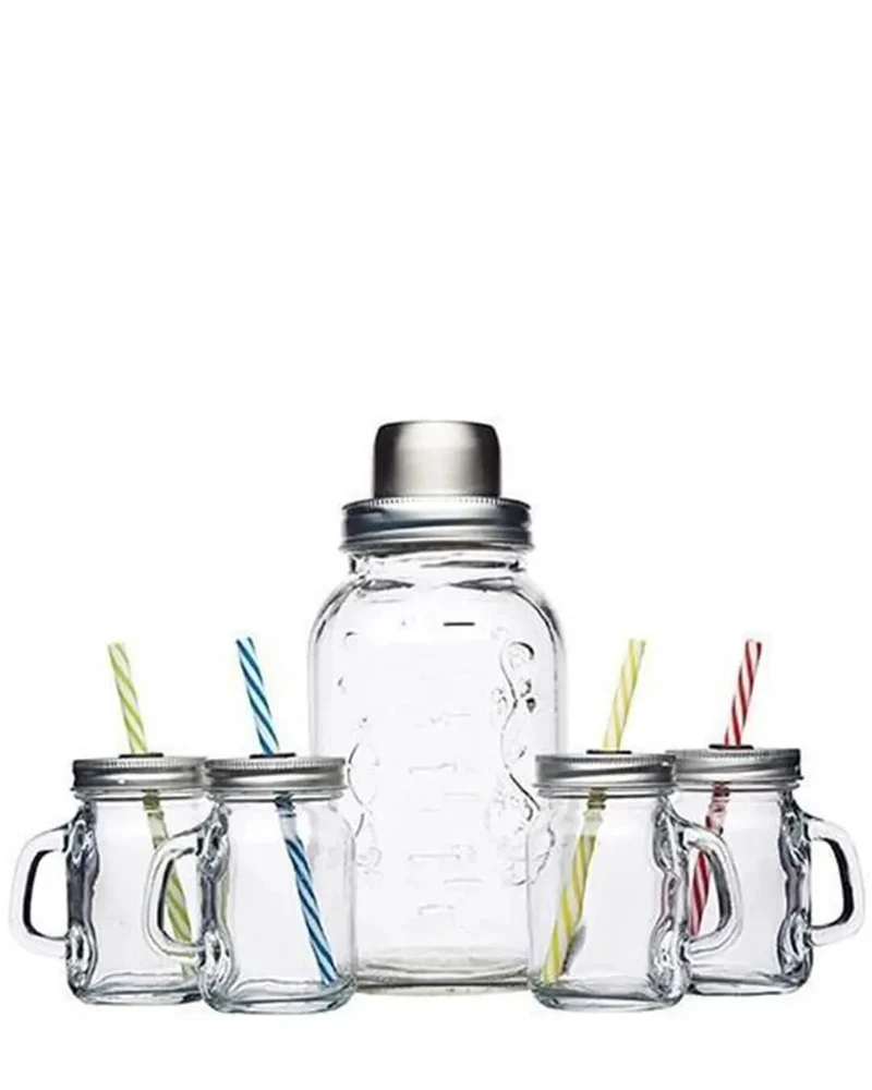 BarCraft Glass Cocktail Shaker & Mini Drinks Jar Set