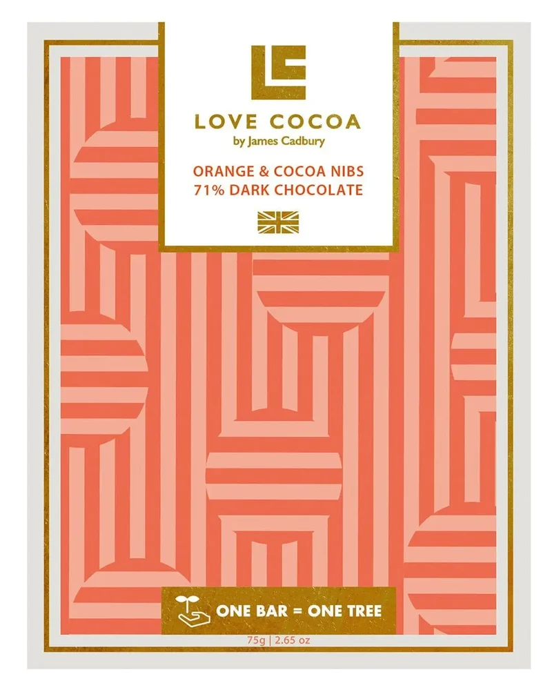 Love Cocoa Orange & Cocoa Nibs 71% Dark Chocolate Bar, 75 g