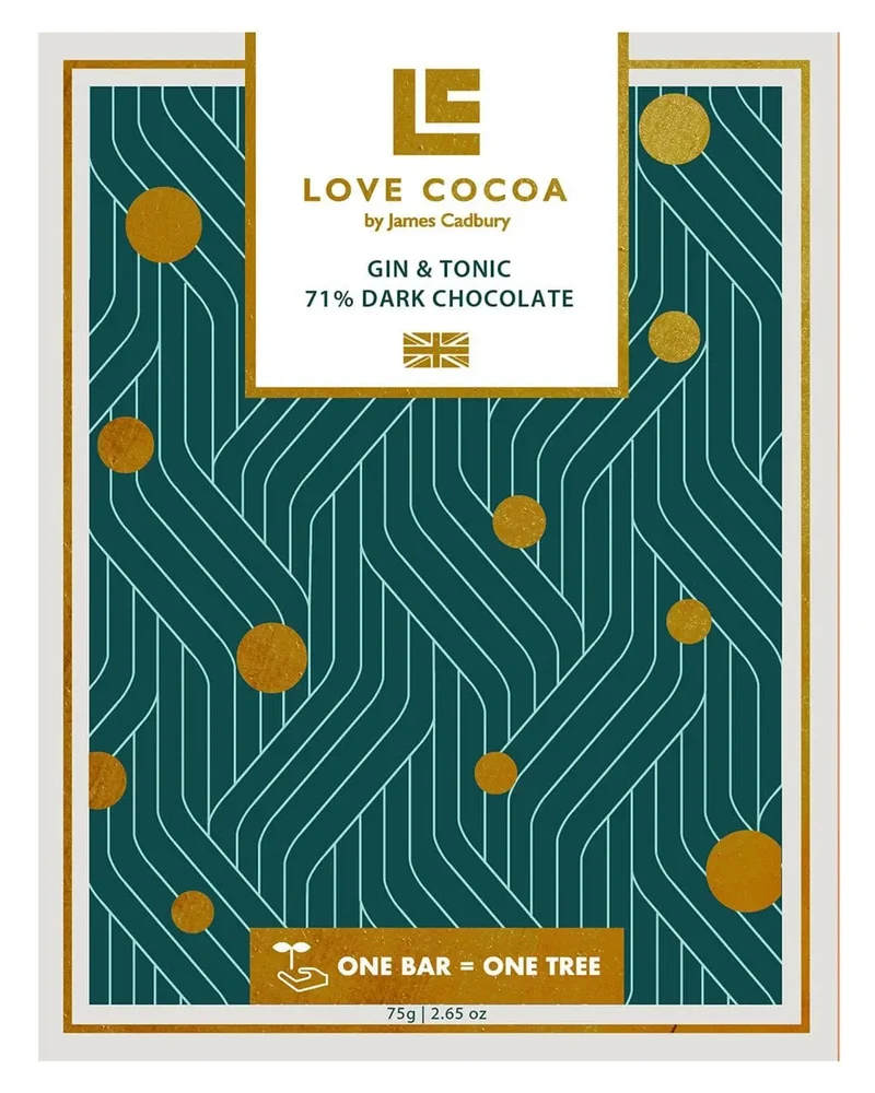 Love Cocoa Gin & Tonic 70% Organic Dark Chocolate Bar, 75 g