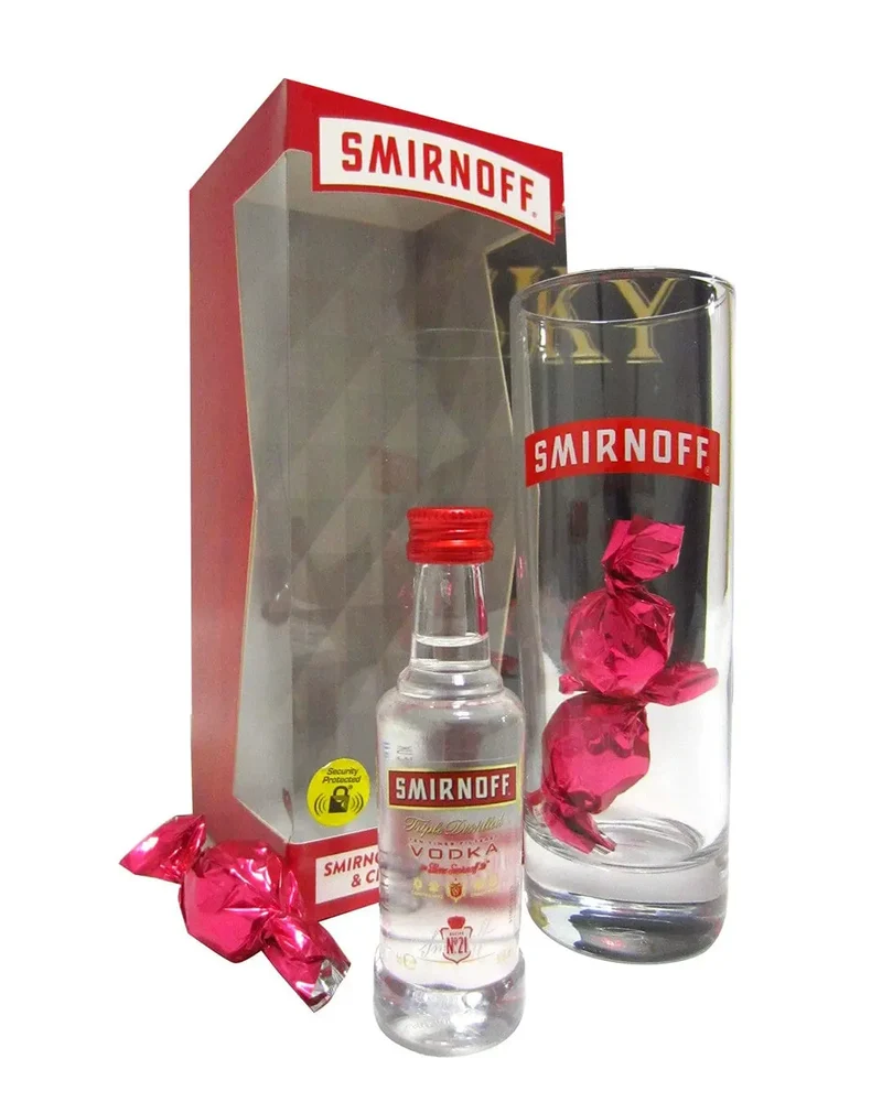 Smirnoff Vodka Miniature, Glass + Chocolates Gift Set, 5 cl