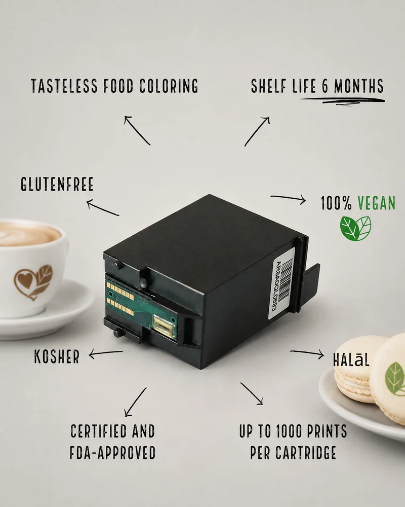 Cartucho para impresora de café Coloranino® (también apto para cócteles, cerveza y galletas) - Hasta 1000 impresiones (versión estándar)