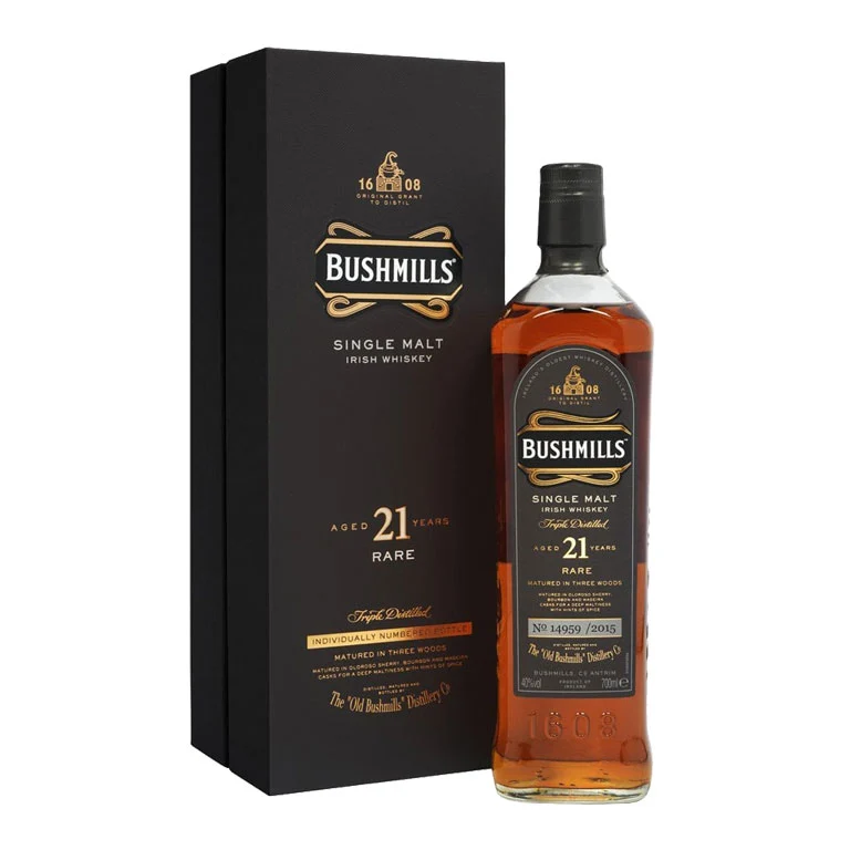 WHISKY BUSHMILLS AGED 21 YEARS RARE-70CL SINGLE MALT - INDIVIDUALLY NUMBER BOTTLE