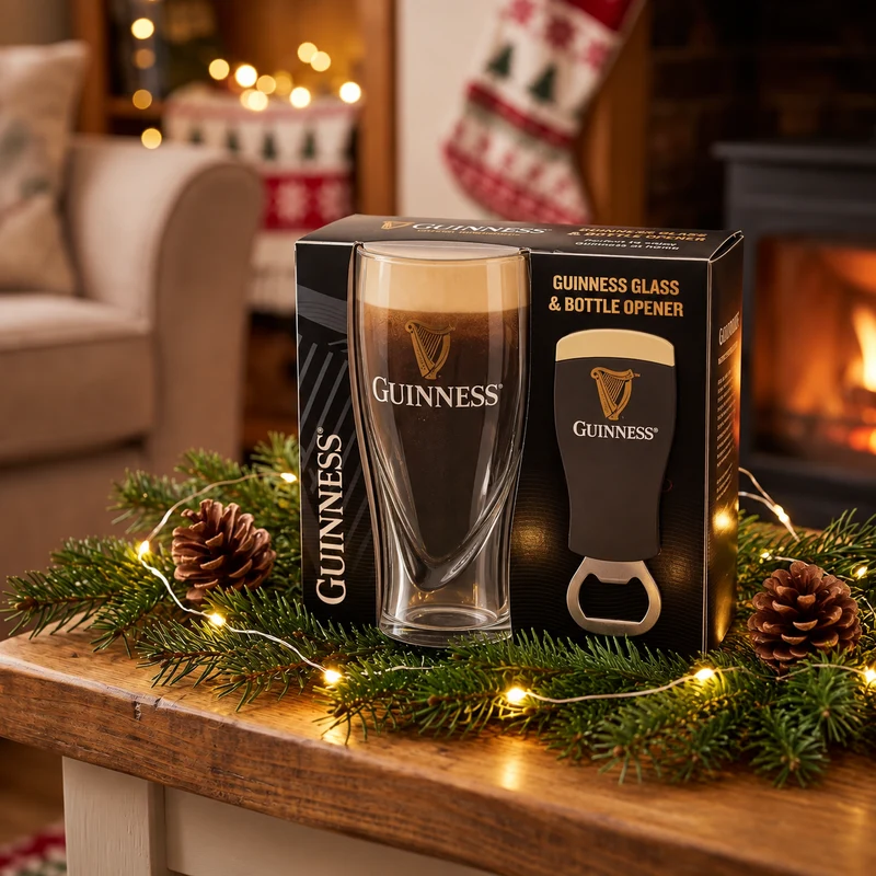 Guinness Embossed Glass & Opener Set