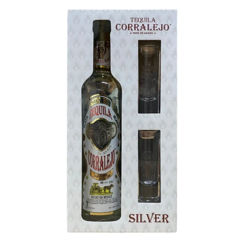 Corralejo Silver Tequila with Shot Glasses 750ml