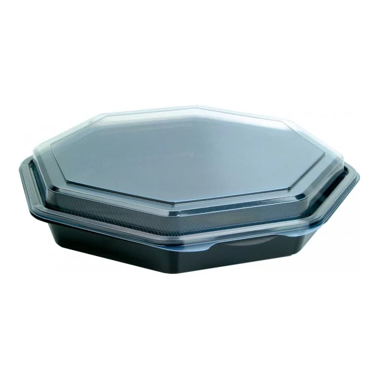 CONTENITORI PIATTI NERO+COP.TRASP MS COD 127766 230X230X50mm 190pz DUNI