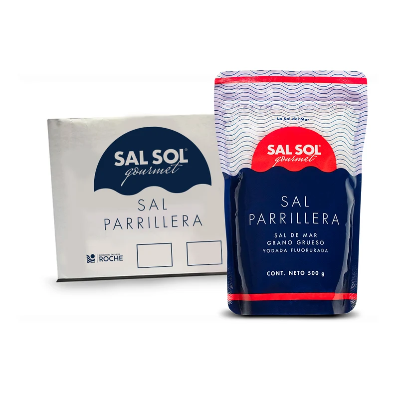Caja sal sol parrillera de mar 500 gr 10 unidades