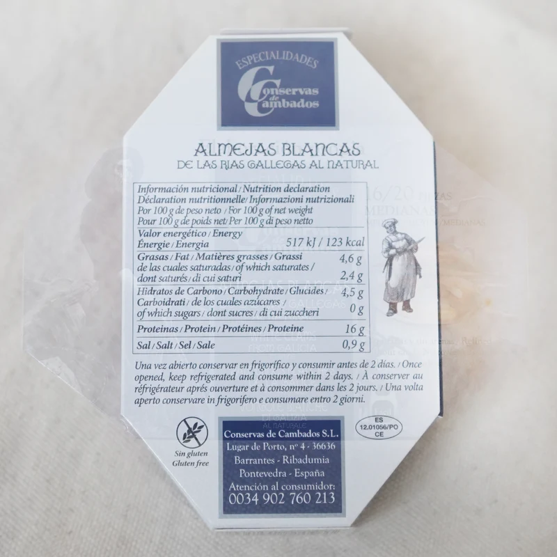 Almejas blancas de la ría al natural 16/20 pcs - Lata 110g