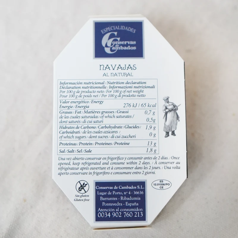 Navajas al natural 6/8 pcs - Lata de 110g