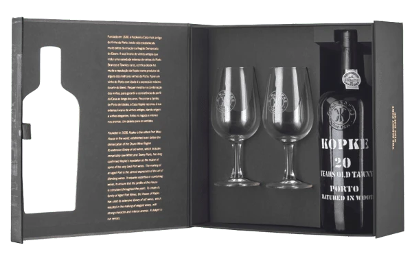 Kopke 20yr Old Tawny Port with 2 Branded Glasses Gift
