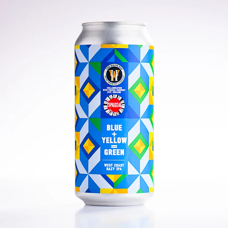 The White Hag X Pravda- Blue + Yellow = Green West coast hazy IPA 5.5% ABV 440ml Can