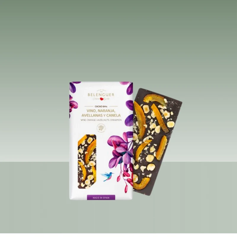 BELENGUER | CHOCOLATE NEGRO CON VINO, NARANJA, AVELLANAS Y CANELA 110gr