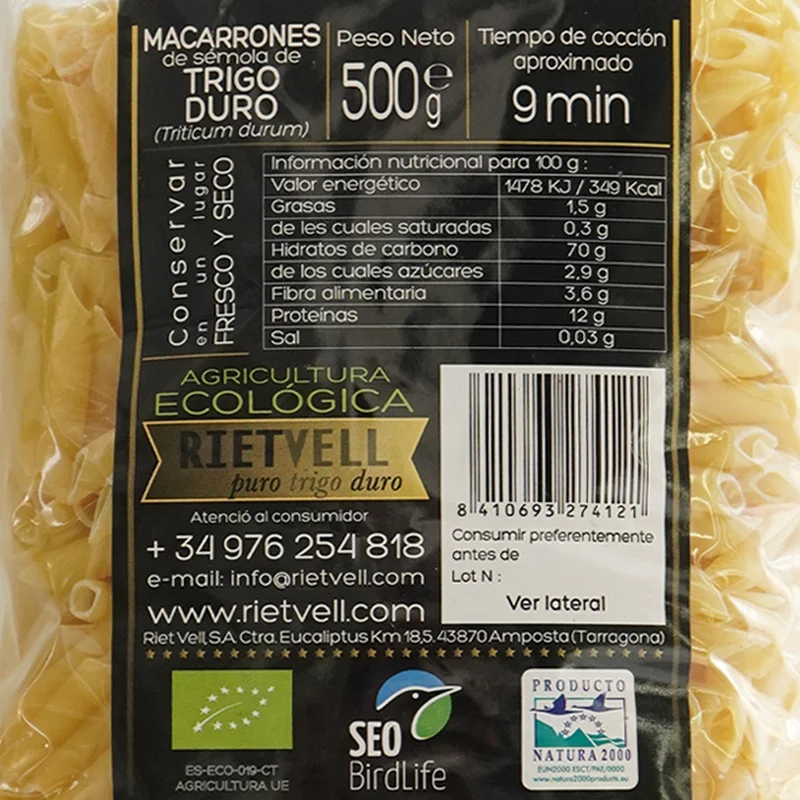 Macarrones ecológicos - 500g
