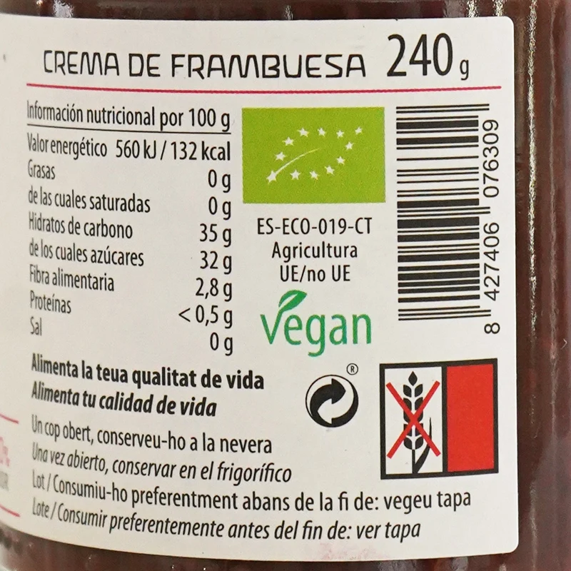 Mermelada de frambuesa ecológica Call Valls - 240g