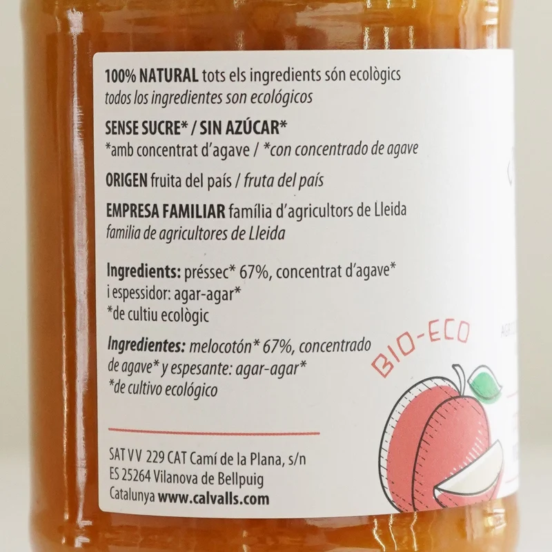 Mermelada de melocotón ecológica Call Valls - 375g