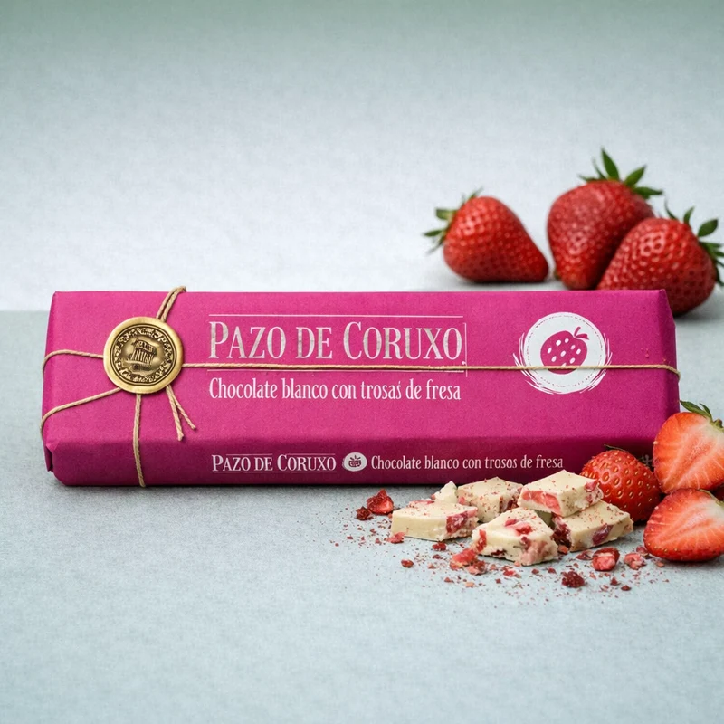 PAZO DE CORUXO | CHOCOLATE BLANCO CON TROZOS DE FRESA 300gr