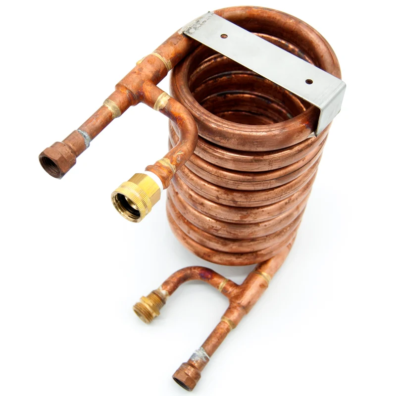 Convoluted counterflow chiller (5/8" diameter inner tube, 1/2" NPT female fittings, water hose connections)