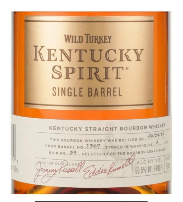 Wild Turkey Kentucky Spirit Single Barrel 101 Proof Bourbon Whisky -750 ml