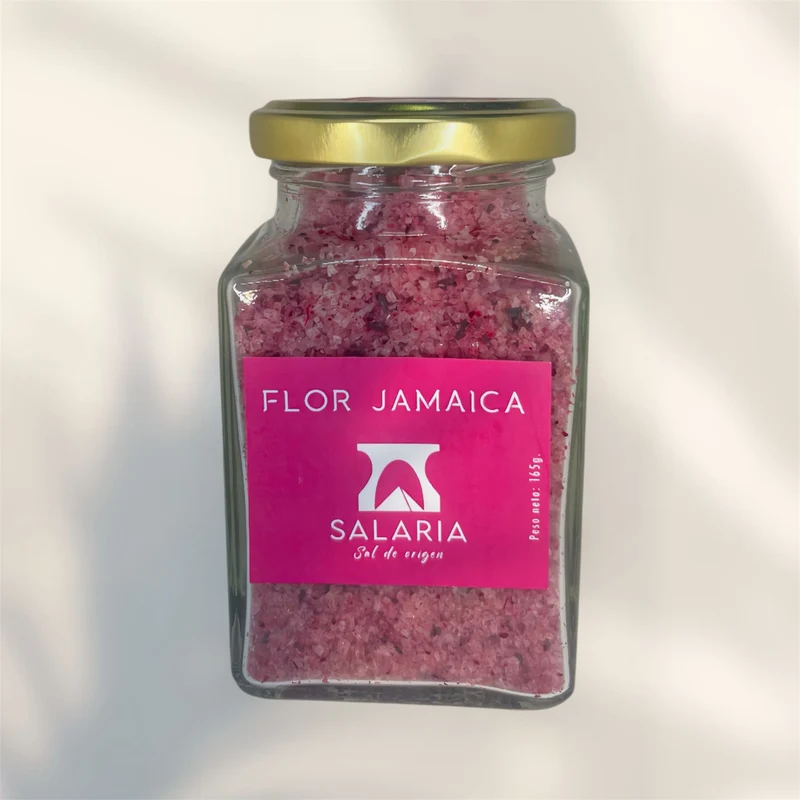 Flor de Jamaica. Flor de sal con flor de hibisco, artesanal y natural sin refinar.