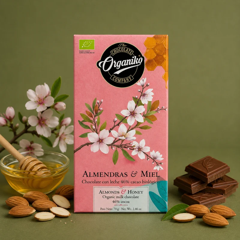 ORGANIKO | CHOCOLATE CON LECHE, ALMENDRAS & MIEL 70gr