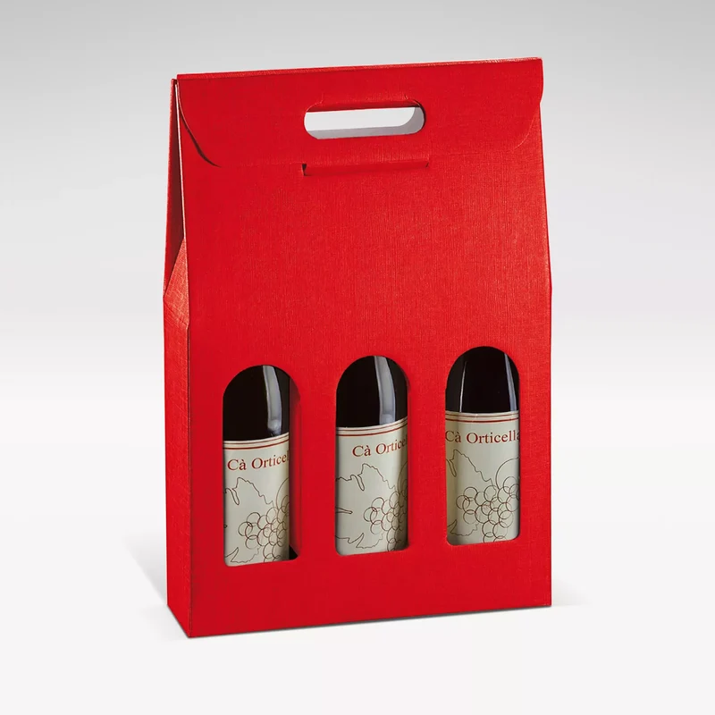 3 bottle red cardboard box