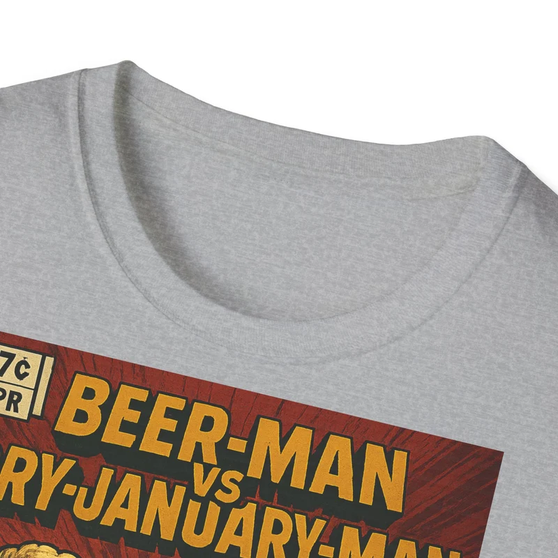 Unisex Softstyle T-Shirt - Beer-Man vs. Dry-January-Man ComicCover
