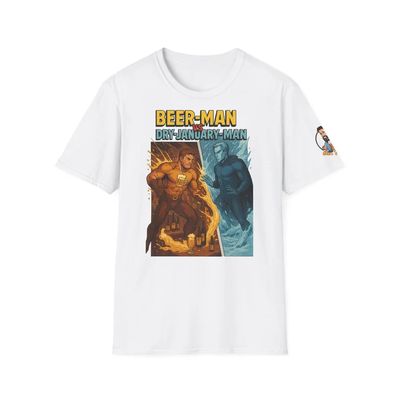Unisex Softstyle T-Shirt: Beer-Man vs Dry-January Man